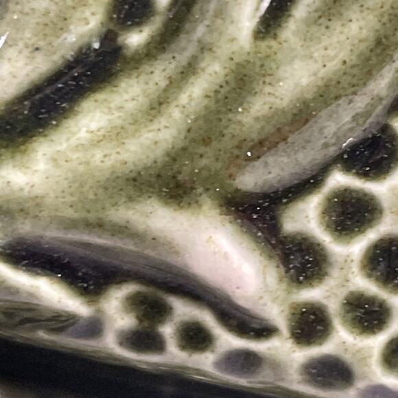 MCM Planter Vase Vintage 1950's Pedestal Ceramic Gloss‎ Green Raised Design - Picture 5 of 9